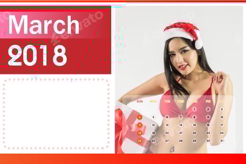 Preview: Calendar Of 2018, Beautiful Happy Woman In Sexy Red Clothes.