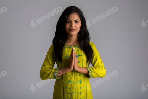 Preview: Beautiful Indian Girl With Welcome Expression Or Inviting Or Greeting Namaste