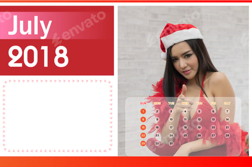 Preview: Calendar Of 2018, Beautiful Happy Woman In Sexy Red Clothes.