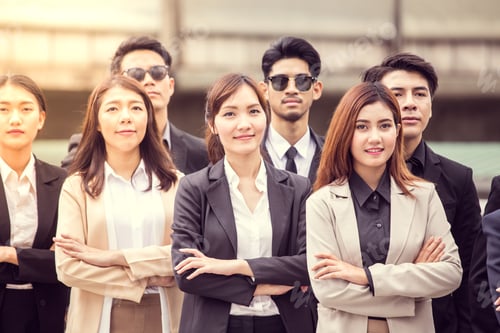 Preview: Team Of Asian Man And Woman Business People In Business Suit, Protrait Business Concept, Vintage