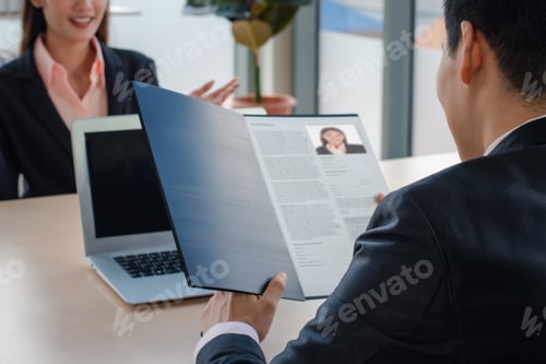 Preview: Recruiter Interview Young Asian Woman Job Candidate Asking Questions For A Job Interview.
