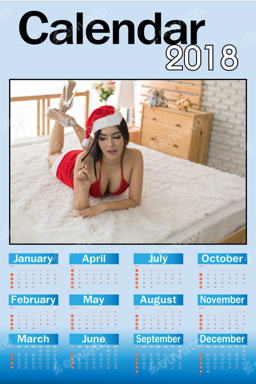 Preview: Calendar Of 2018, Beautiful Happy Woman In Sexy Red Clothes.