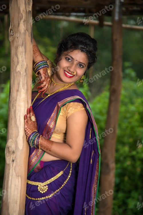 Preview: Indian Beautiful Young Girl In Traditional Saree Posing Outdoors