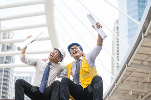 Preview: Engineers Success For Work With Blueprint On Hand,Businessman,Engineers Reading In Blueprint