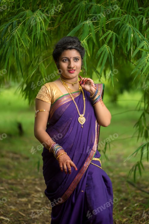 Preview: Indian Beautiful Young Girl In Traditional Saree Posing Outdoors