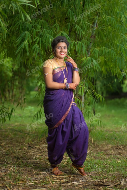 Preview: Indian Beautiful Young Girl In Traditional Saree Posing Outdoors