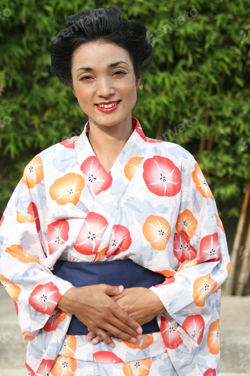 Preview: Portrait Of A Beautiful Japanese Woman Dressed In Kimono.