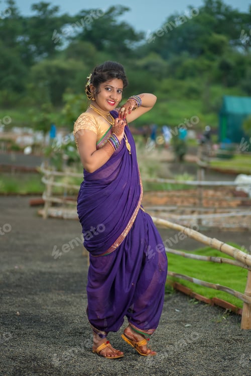 Preview: Beautiful Indian Young Girl In Traditional Saree Posing Outdoors