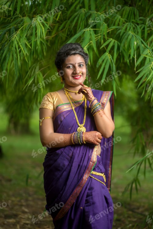 Preview: Indian Beautiful Young Girl In Traditional Saree Posing Outdoors