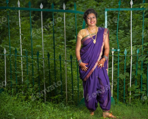 Preview: Indian Beautiful Young Girl In Traditional Saree Posing Outdoors