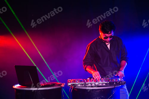 Preview: Dj Was Remix Music In Pub, Man With Dj Concept. Man Remixed Music Alone.