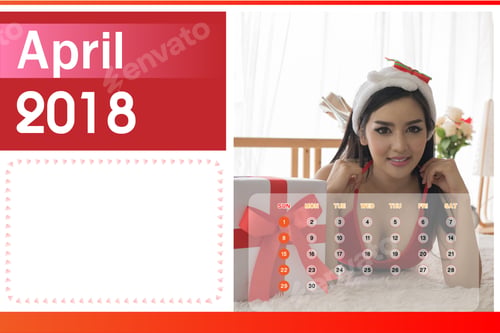 Preview: Calendar Of 2018, Beautiful Happy Woman In Sexy Red Clothes.