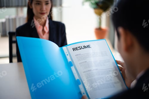 Preview: Recruiter Interview Young Asian Woman Job Candidate Asking Questions For A Job Interview.