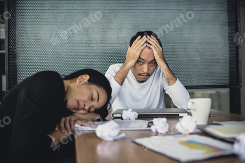 Preview: Asian Business People Working With Serious Situation At Office, People With Stressful Concept