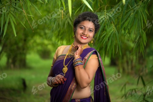 Preview: Indian Beautiful Young Girl In Traditional Saree Posing Outdoors