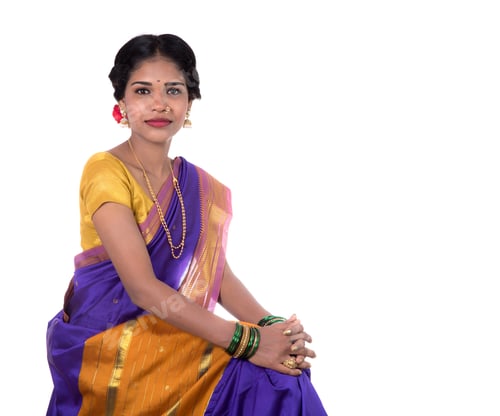 Preview: Beautiful Indian Young Girl Posing In Traditional Indian Saree On White Background.