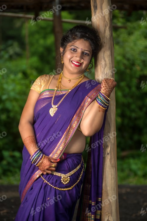 Preview: Beautiful Indian Young Girl In Traditional Saree Posing Outdoors