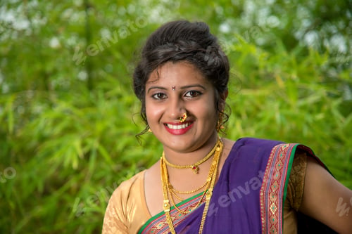 Preview: Indian Beautiful Young Girl In Traditional Saree Posing Outdoors