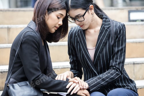 Preview: Worried Of Two Businesswoman Worried About Work Together. Woman Sad About Jobless. Woman Fired From