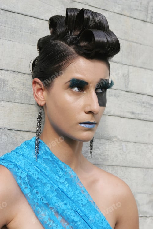 Preview: Fashion Image With Bold Make-Up And Modern Hairstyle.