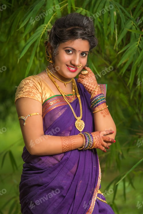 Preview: Indian Traditional Beautiful Young Girl In Saree Posing Outdoors
