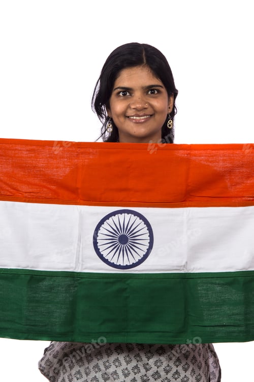 Preview: Girl Holding Indian Flag And Smiling. Indian Independence Day, Indian Republic Day.