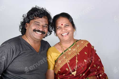 Preview: Portrait Of Indian Couple On Grey Background