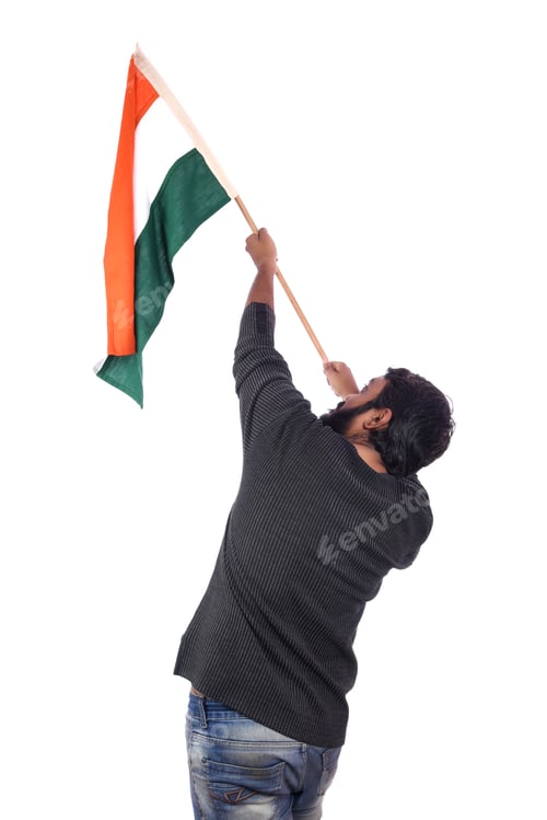 Preview: Young Man With Indian Flag Or Tricolour On White Background, Indian Independence Day, Indian
