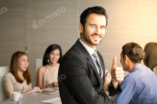 Preview: Businessman Using Smartphone For Talking With Business Plan At Team Meeting, Businrss With Meeting