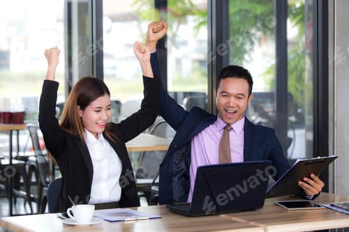 Preview: Asia Business People Or Businessman And Businesswoman Success For Wotk, Protrait Business Concept.