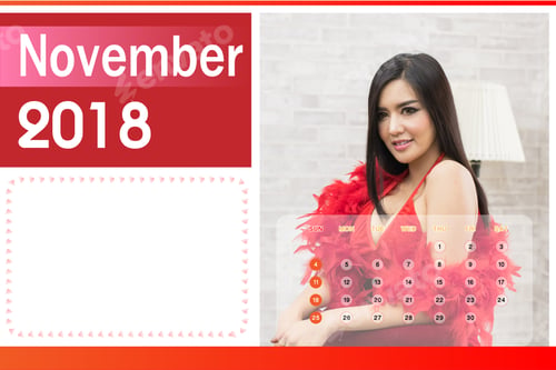 Preview: Calendar Of 2018, Beautiful Happy Woman In Sexy Red Clothes.