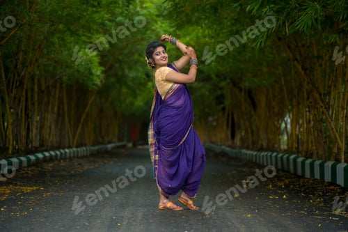 Preview: Indian Traditional Beautiful Young Girl In Saree Posing Outdoors