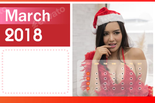 Preview: Calendar Of 2018, Beautiful Happy Woman In Sexy Red Clothes.
