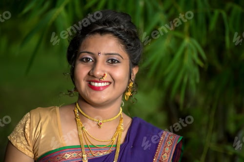 Preview: Indian Beautiful Young Girl In Traditional Saree Posing Outdoors