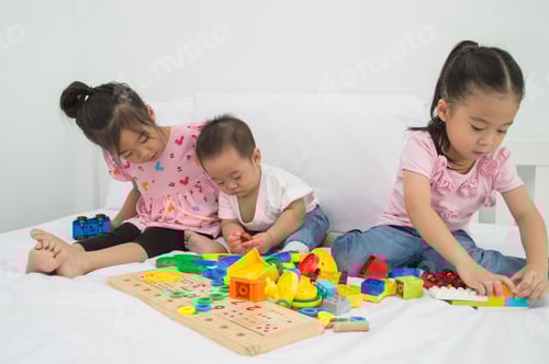 Preview: Concepts Of Learning Skills. Little Children Are Learning Skills To Play With Toys. Little Children
