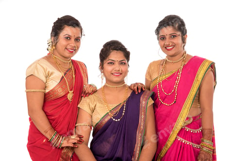 Preview: Traditional Beautiful Indian Young Girls In Saree Posing On White Background