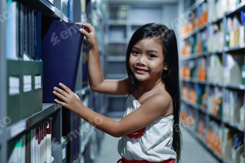 Preview: Education Concepts. The Girl Is Studying In The Library. Beautiful Girls Are Happy Learning.