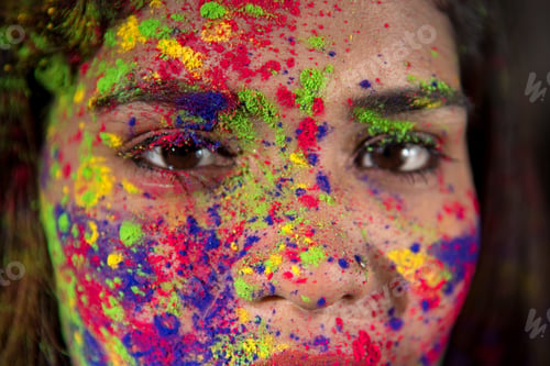 Preview: Portrait Of Happy Young Girl On Holi Color Festival.