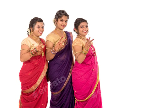 Preview: Traditional Beautiful Indian Young Girls In Saree Posing On White Background