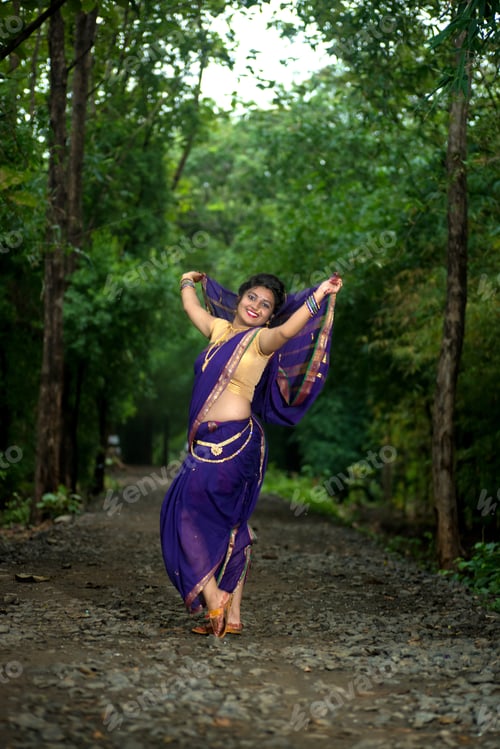 Preview: Indian Traditional Beautiful Young Girl In Saree Posing Outdoors