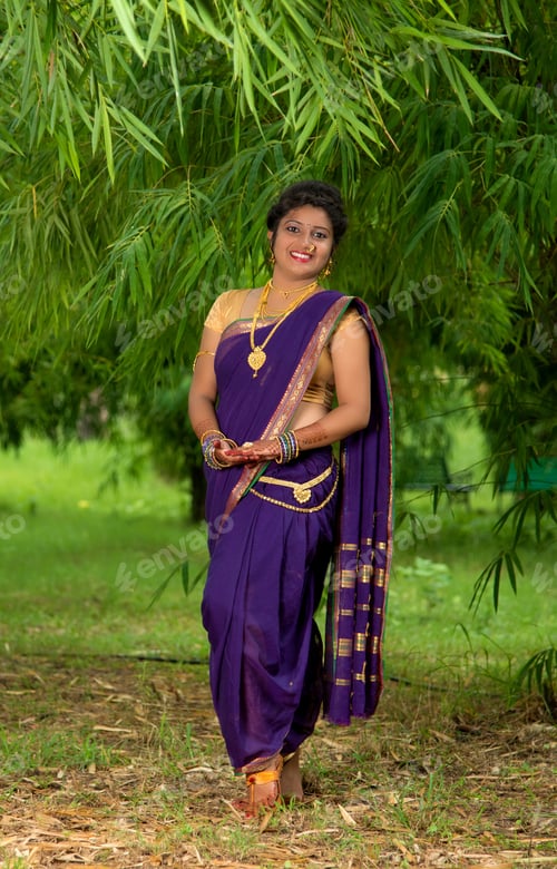 Preview: Indian Beautiful Young Girl In Traditional Saree Posing Outdoors