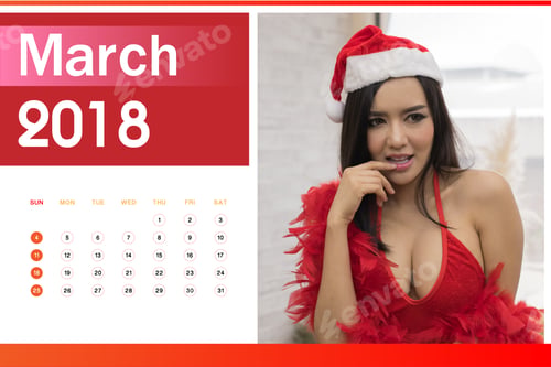Preview: Calendar Of 2018, Beautiful Happy Woman In Sexy Red Clothes.