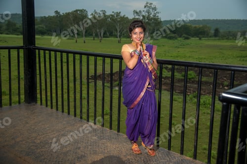 Preview: Beautiful Indian Young Girl In Traditional Saree Posing Outdoors