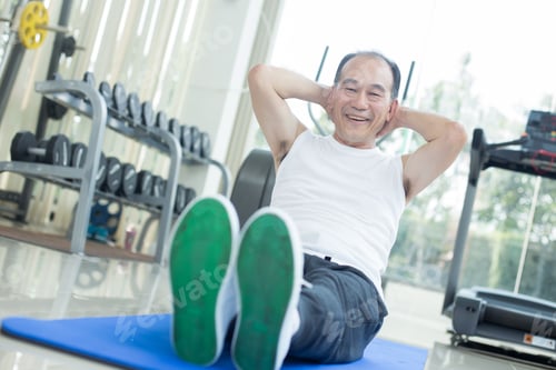 Preview: Asian Old Man Try To Sit-Ups At Gym, Old Man Exercise Concept