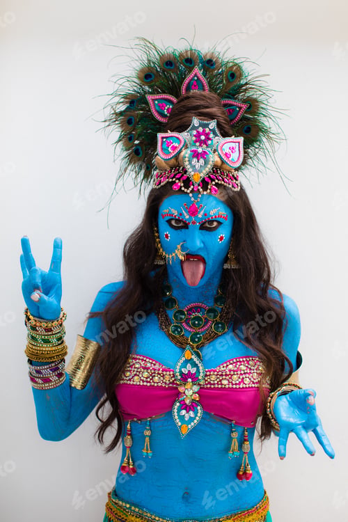 Preview: Buddhist Deity: Woman With Face & Body Paint.