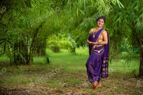 Preview: Indian Beautiful Young Girl In Traditional Saree Posing Outdoors