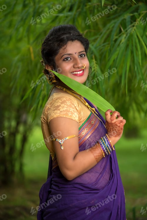 Preview: Indian Beautiful Young Girl In Traditional Saree Posing Outdoors