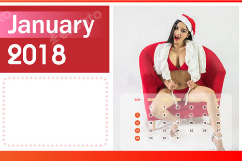 Preview: Calendar Of 2018, Beautiful Happy Woman In Sexy Red Clothes.