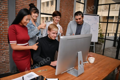 Preview: Business Concept. Businessmen Are Shouting With Joy. Business People Are Raising Their Hands For