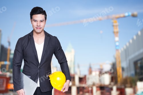 Preview: Young Asian Handsome Architect With Computer In Hands, 20-30 Year Old.
